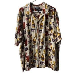 C&B Sport Beer & Bars Short Sleeved Button Front Hawaiian Camp Shirt Mens XL